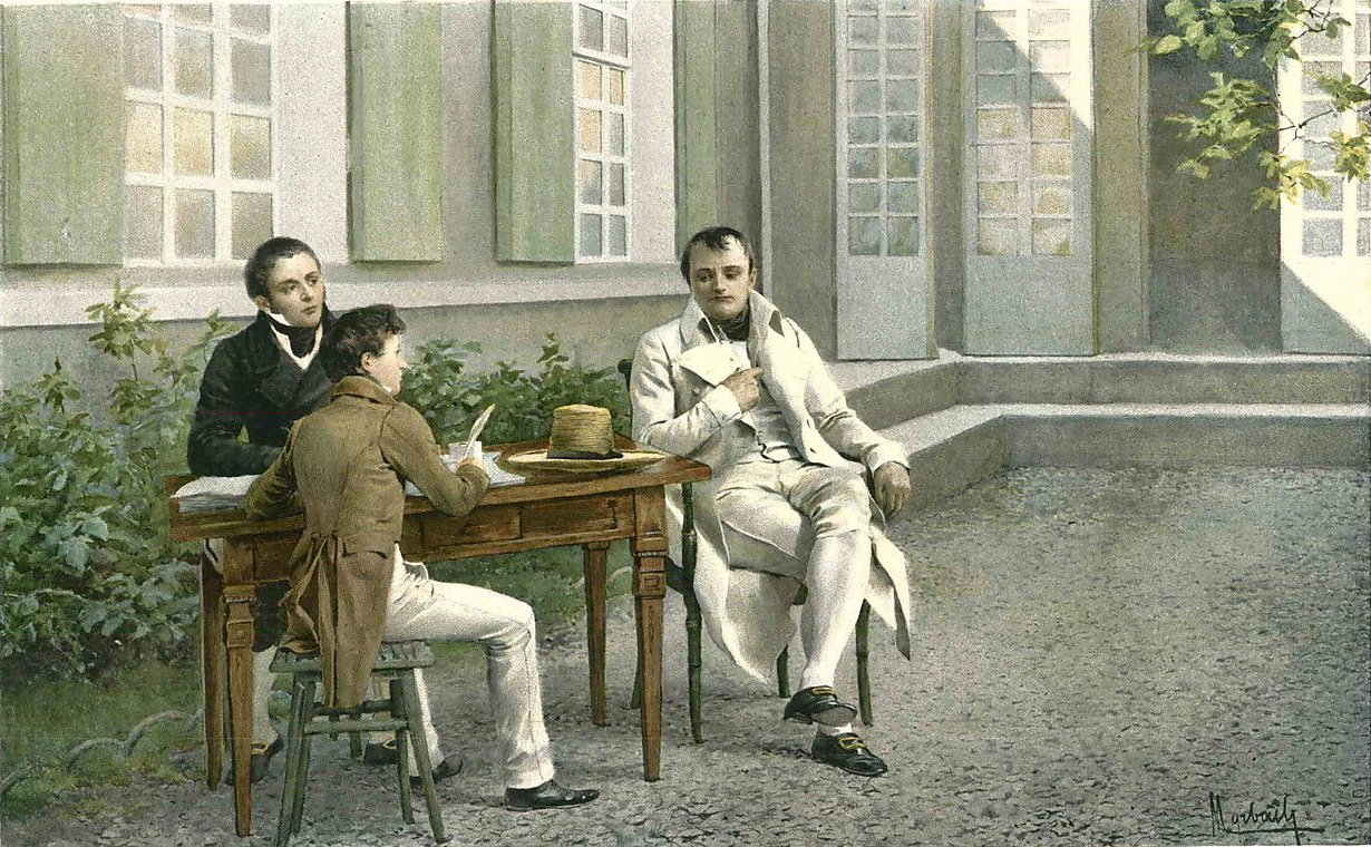 Napoléon dictant ses Mémoires à Las Cases et son fils. D’après une aquarelle de Felician Myrbach (1853 - 1940) © Classic Literature