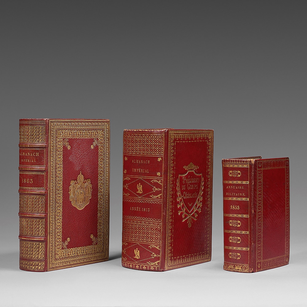 Almanach impérial pour l'année 1813, Paris, chez Testu et Cie, 1813. Provenance : comte Pierre de Montesquiou-Fézensac, alors Président du Corps législatif (inscription frappée et couronnée sur les plats) © PIASA
