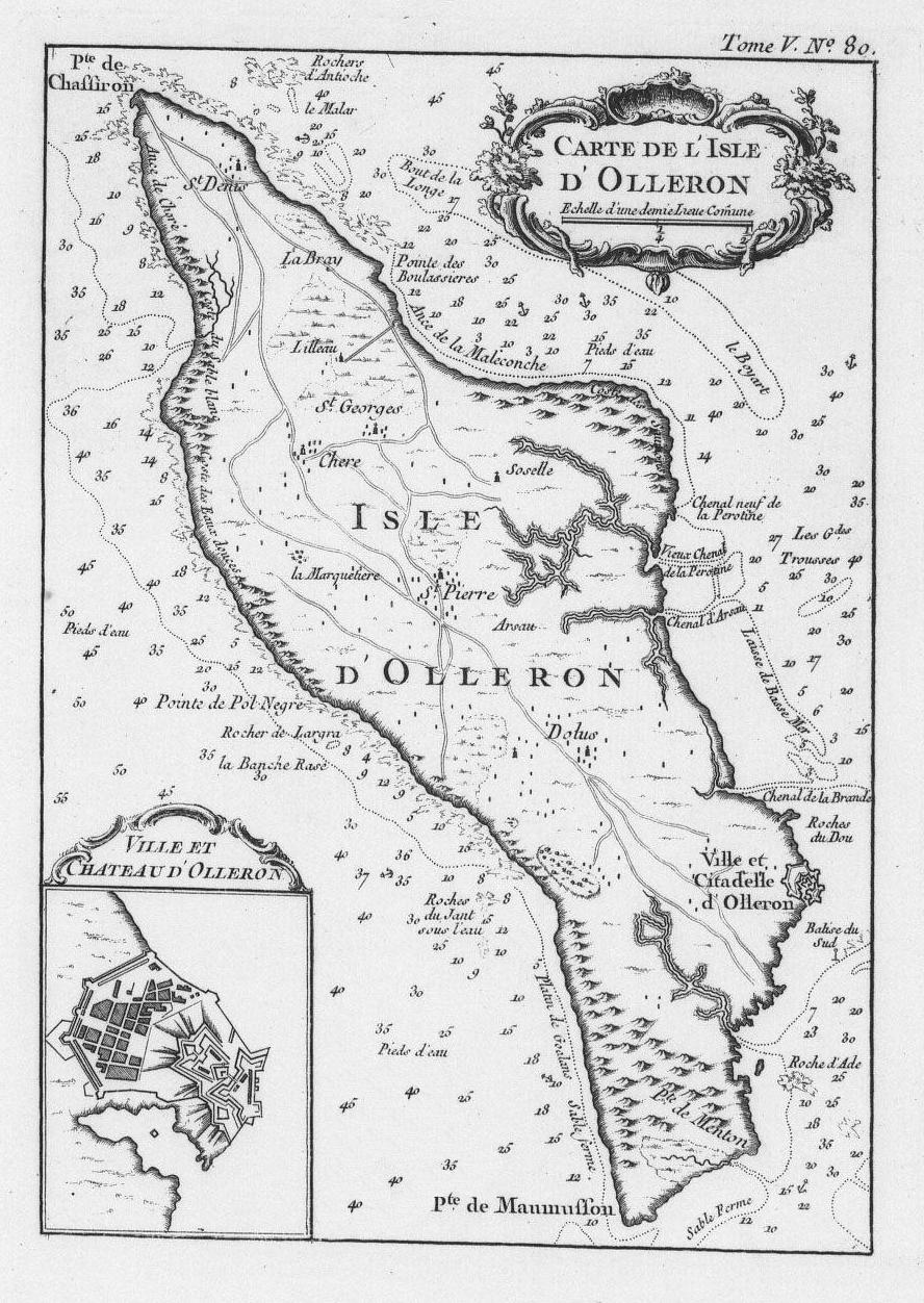 Carte de l'Isle d'Olleron par Jacques-Nicolas Bellin en 1764. En haut à droite, la longe de Boyard © Azart