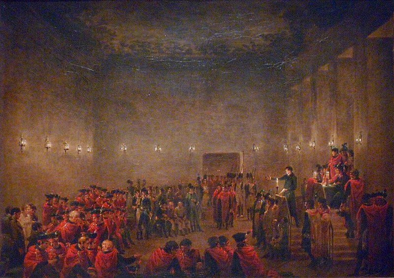 Jacques Sablet, La salle des Cinq-Cent à Saint-Cloud le soir du 18 brumaire an VIII. Huile sur toile, 1799, Musée d’arts de Nantes